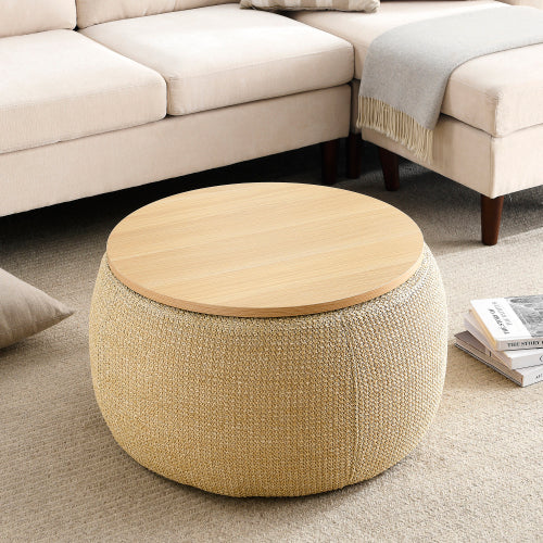 Round Storage Ottoman 2-in-1 | End Table & Ottoman with Storage | 25.5"