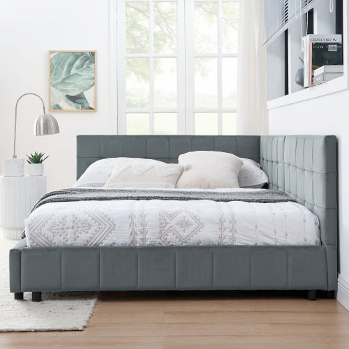 Full Size Upholstered Tufted Bed Frame with Armrests - Velvet Sofa Daybed for Bedroom & Living Room