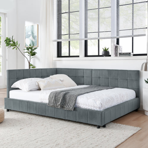 Full Size Upholstered Tufted Bed Frame with Armrests - Velvet Sofa Daybed for Bedroom & Living Room