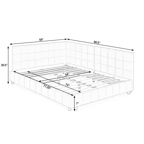 Full Size Upholstered Tufted Bed Frame with Armrests - Velvet Sofa Daybed for Bedroom & Living Room