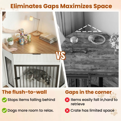 44.6" Corner Dog Crate Furniture with Drawer | Space-Saving White Dog Kennel End Table