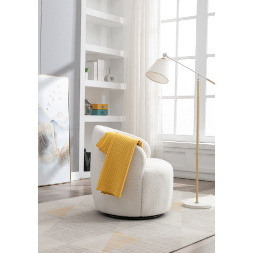 Teddy Fabric Swivel Barrel Accent Armchair | 360° Swivel with Metal Base & Foam Cushion, Green / Silver