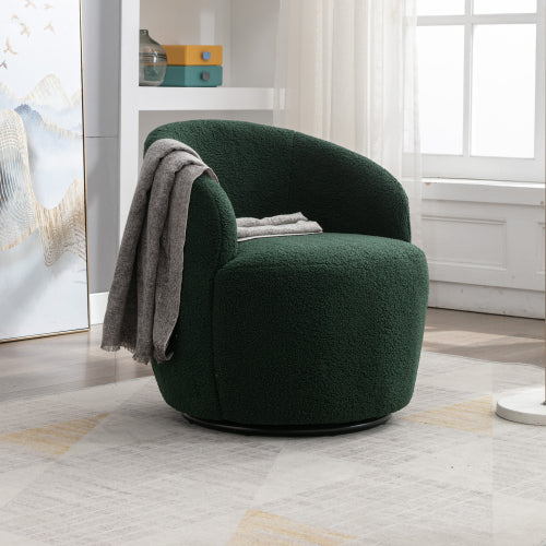 Teddy Fabric Swivel Barrel Accent Armchair | 360° Swivel with Metal Base & Foam Cushion, Green / Silver
