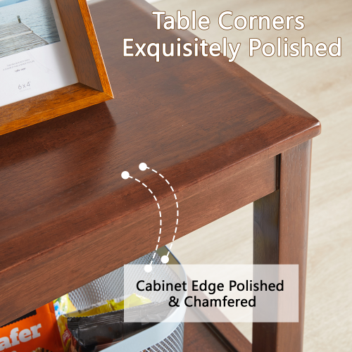 Solid Rubberwood Side Table with Lower Storage Shelf – Walnut Finish