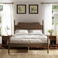 Queen Size Platform Bed Frame, Spindle Bed with Curved Tall Headboard, Retro Four Poster Bed – Walnut