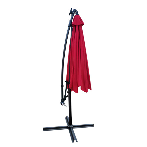 10 ft Solar LED Patio Umbrella with 24 Lights & Crank | 8-Rib Waterproof Outdoor Umbrella with Cross Base for Garden, Deck & Pool, Red