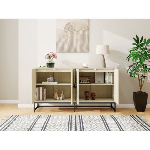 Carved 4-Door Sideboard Buffet Cabinet with Adjustable Shelves – Modern Coffee Bar Cabinet for Living Room, Dining Room & Kitchen