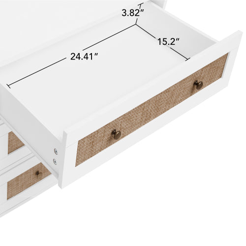 Modern Farmhouse Armoire with Hanging Rod & 3 Drawers - White & Natural Wood Wardrobe