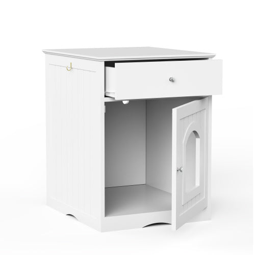 Wooden Cat Litter Box Enclosure - White, front view