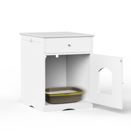 Wooden Cat Litter Box Enclosure - Brown, lifestyle view with cat