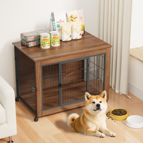 38.6" Dog Crate Furniture with Wheels | Heavy Duty Indoor Dog Kennel & End Table