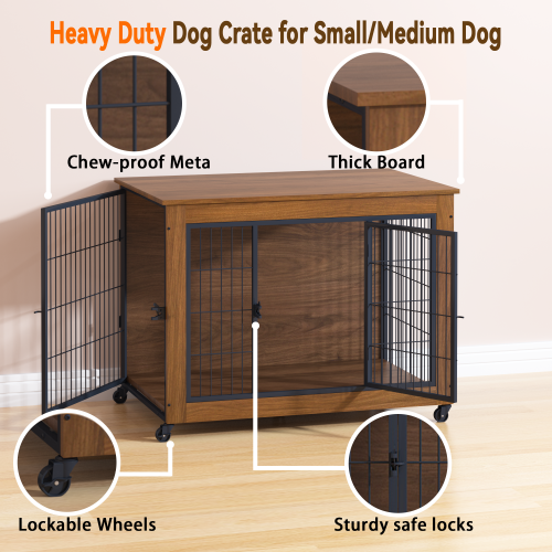38.6" Dog Crate Furniture with Wheels | Heavy Duty Indoor Dog Kennel & End Table