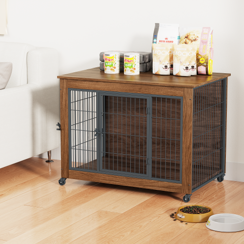 38.6" Dog Crate Furniture with Wheels | Heavy Duty Indoor Dog Kennel & End Table