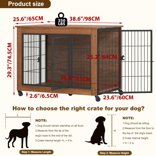 38.6" Dog Crate Furniture with Wheels | Heavy Duty Indoor Dog Kennel & End Table