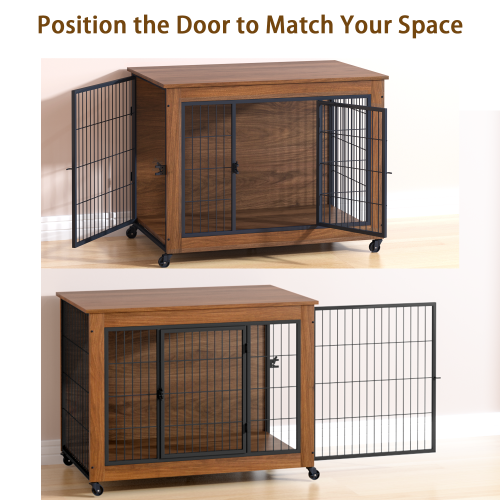 38.6" Dog Crate Furniture with Wheels | Heavy Duty Indoor Dog Kennel & End Table