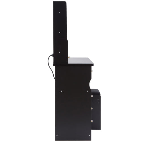 41" Vanity Desk with LED Mirror & Cushioned Stool | Makeup Table with Power Outlets & Hair Dryer Holder