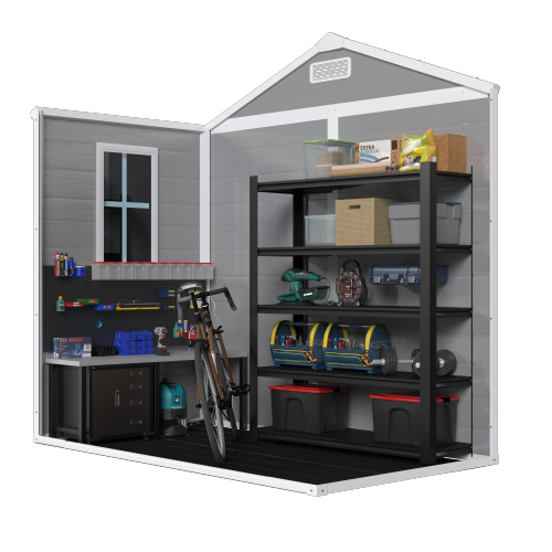 6x6 FT Outdoor Storage Shed - Waterproof Resin Tool Shed with Floor, Window & Lockable Doors