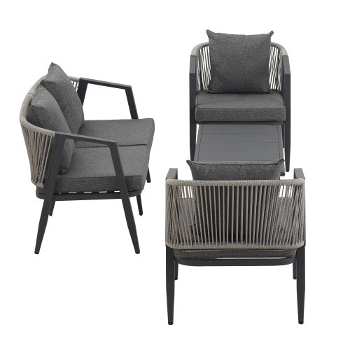 4-Person Outdoor Patio Seating Set | Iron Table, Bench & 2 Chairs with Cushions for Garden, Lawn & Poolside, Gray