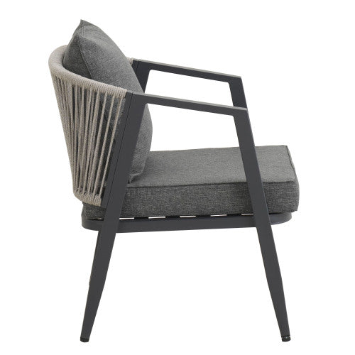 4-Person Outdoor Patio Seating Set | Iron Table, Bench & 2 Chairs with Cushions for Garden, Lawn & Poolside, Gray