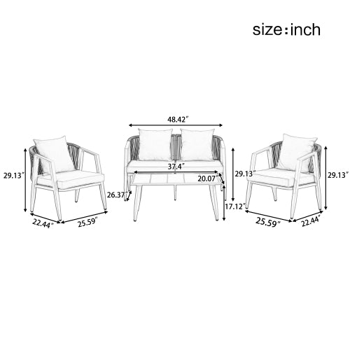 4-Person Outdoor Patio Seating Set | Iron Table, Bench & 2 Chairs with Cushions for Garden, Lawn & Poolside, Gray