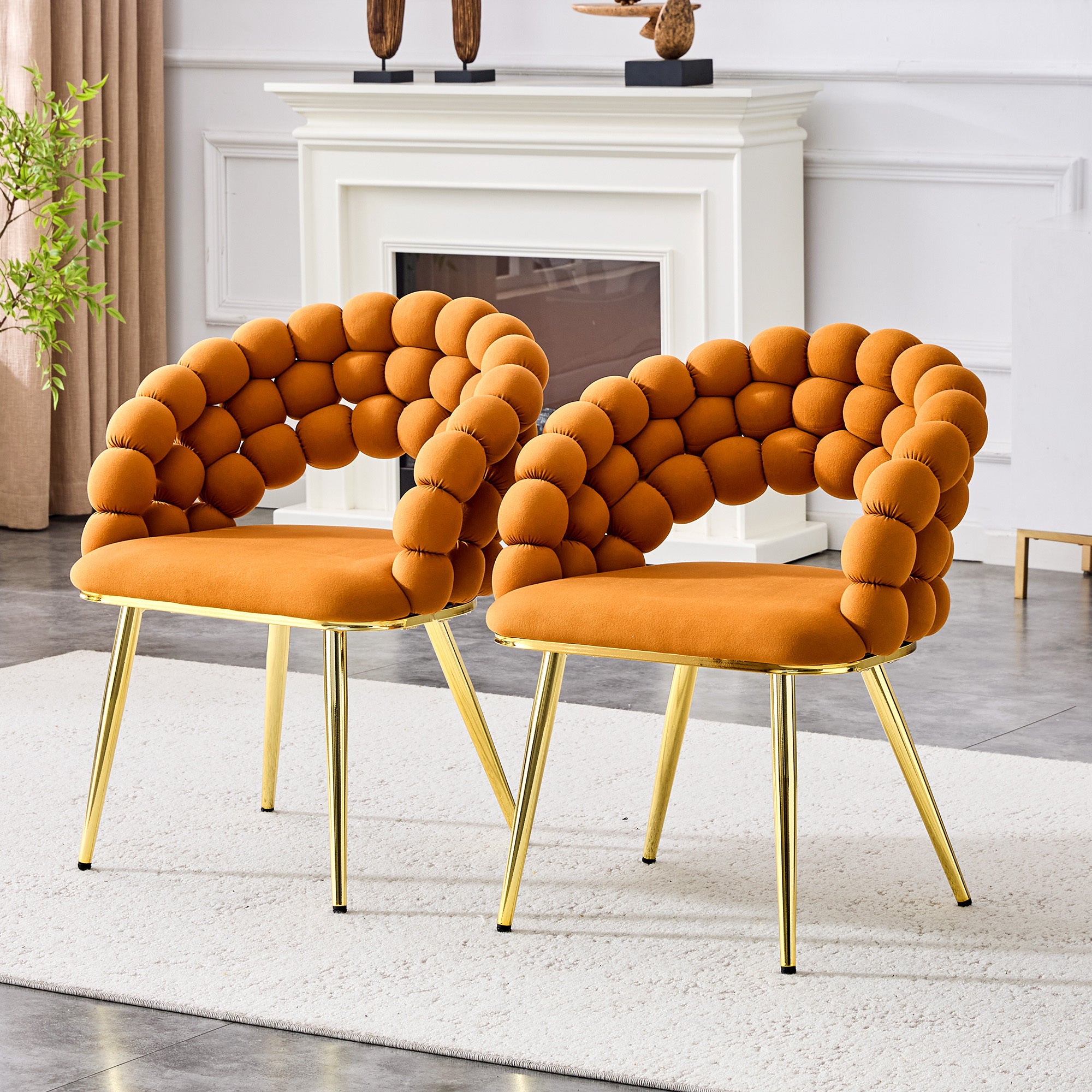 Orange Velvet Dining Chairs Set of 2