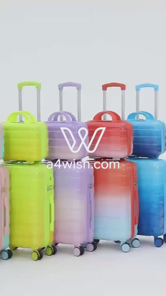 14"/20" 2 pcs/set in PC Spinner Wheel Luggage, Carry on Suitcase, With Gradient Color and Combination Lock(Blue+Red)