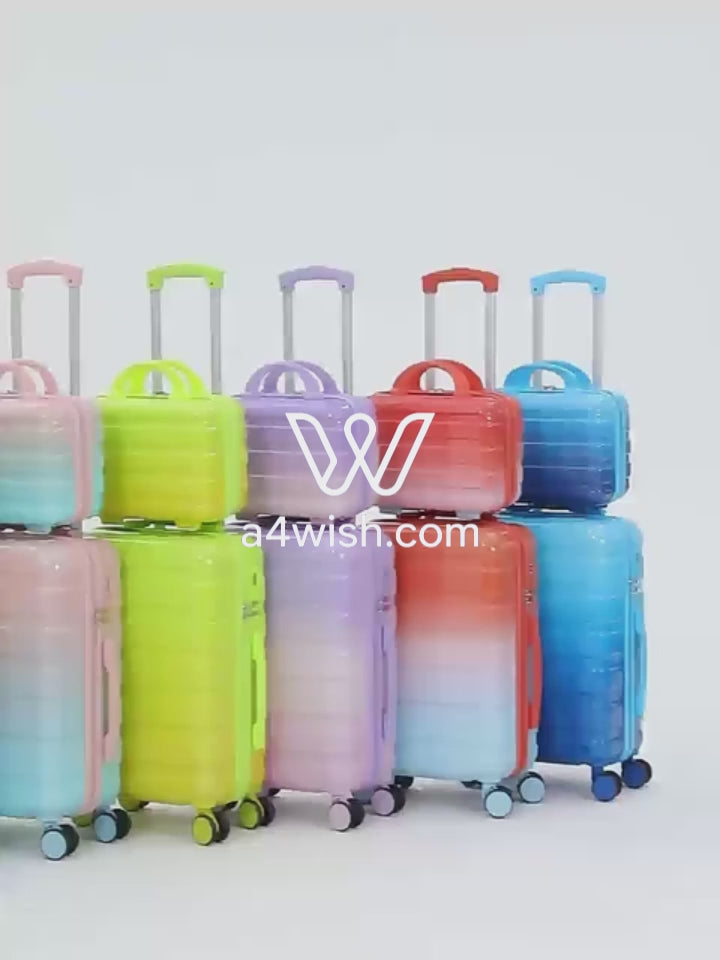 14"/20" 2 pcs/set in PC Spinner Wheel Luggage, Carry on Suitcase, With Gradient Color and Combination Lock(Blue+Red)